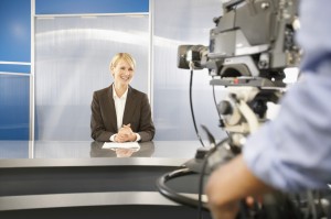 Newscaster in Television Studio